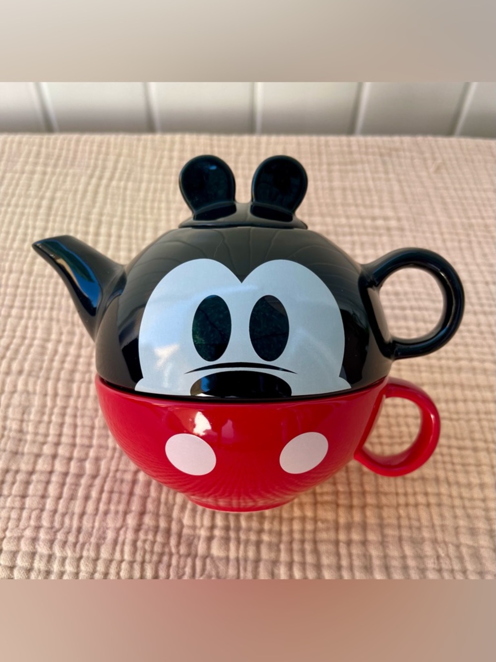 Disney MICKEY MOUSE 3 Piece TEA POT SET Stackable Lid MUG Cup Kitchen Home Decor